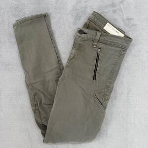 RAG & BONE JEAN Women Olive Green Moto Cargo Pants Zip Pockets Sz 26 Made in USA